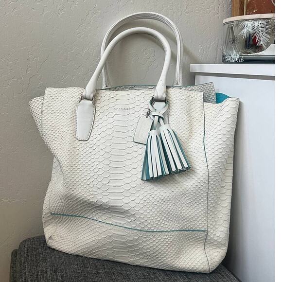 Coach $900 Legacy Python North South Tanner Tote Chalk White Handbag 23416 - Picture 2 of 12
